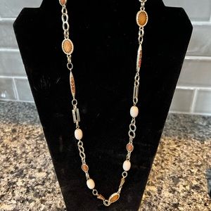 WHBM Gem Tan & Gold Long Necklace